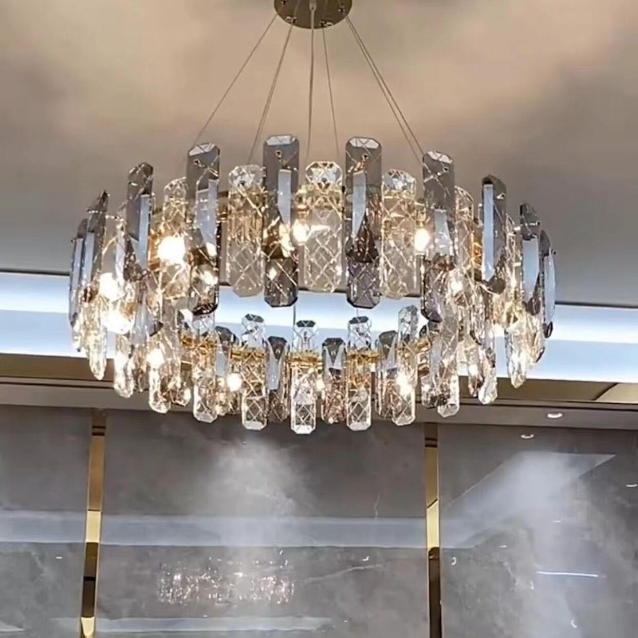 Modern Smoky Gray Crystal Chandelier Gleamy Light Fixture for Living/Dining Room/ Bedroom/ Home Office-Nobipets