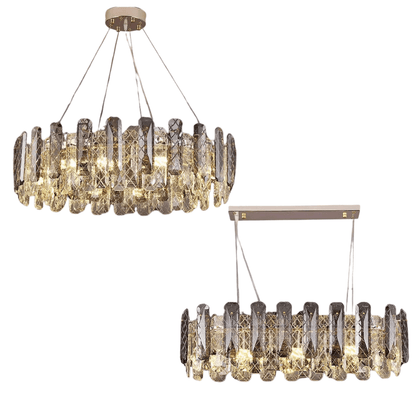 Modern Smoky Gray Crystal Chandelier Gleamy Light Fixture for Living/Dining Room/ Bedroom/ Home Office-Nobipets