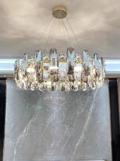Modern Smoky Gray Crystal Chandelier Gleamy Light Fixture for Living/Dining Room/ Bedroom/ Home Office-Nobipets