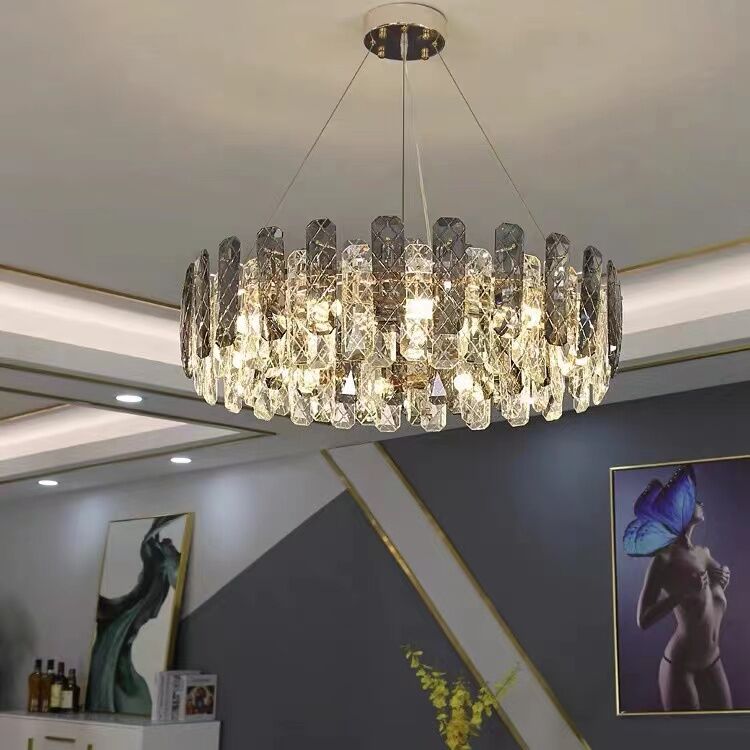 Modern Smoky Gray Crystal Chandelier Gleamy Light Fixture for Living/Dining Room/ Bedroom/ Home Office-Nobipets