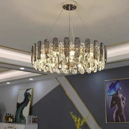Modern Smoky Gray Crystal Chandelier Gleamy Light Fixture for Living/Dining Room/ Bedroom/ Home Office-Nobipets