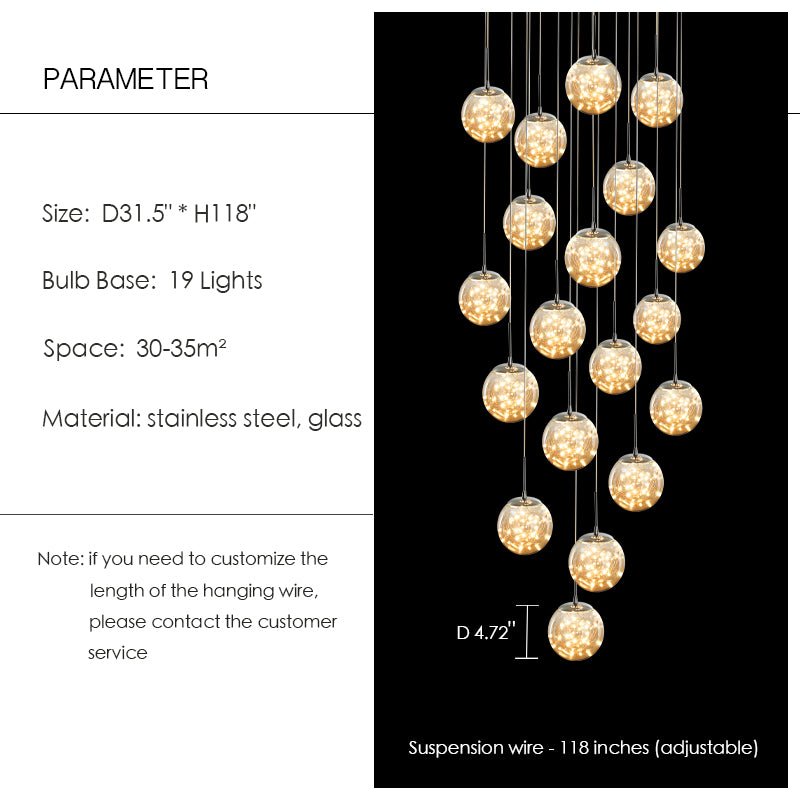 Modern Starlight Globe Chandelier for Foyer Hall Crystal Clear Glass Ball Light Decoration Living Room Ceiling Lamp-Nobipets