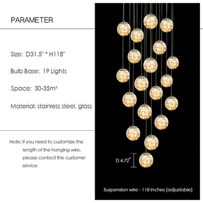 Modern Starlight Globe Chandelier for Foyer Hall Crystal Clear Glass Ball Light Decoration Living Room Ceiling Lamp-Nobipets
