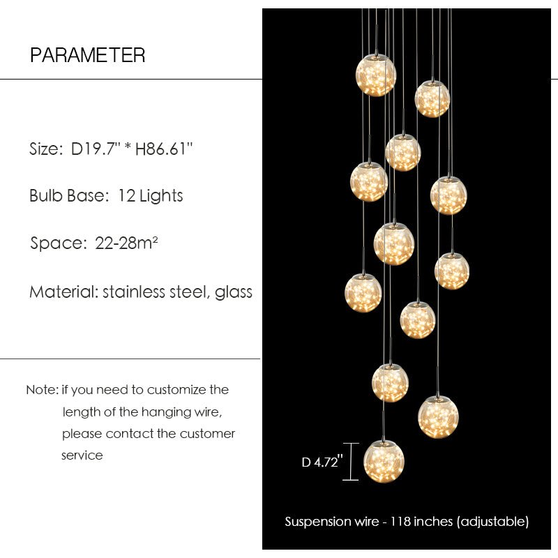 Modern Starlight Globe Chandelier for Foyer Hall Crystal Clear Glass Ball Light Decoration Living Room Ceiling Lamp-Nobipets