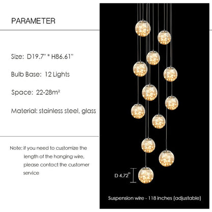 Modern Starlight Globe Chandelier for Foyer Hall Crystal Clear Glass Ball Light Decoration Living Room Ceiling Lamp-Nobipets