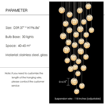 Modern Starlight Globe Chandelier for Foyer Hall Crystal Clear Glass Ball Light Decoration Living Room Ceiling Lamp-Nobipets
