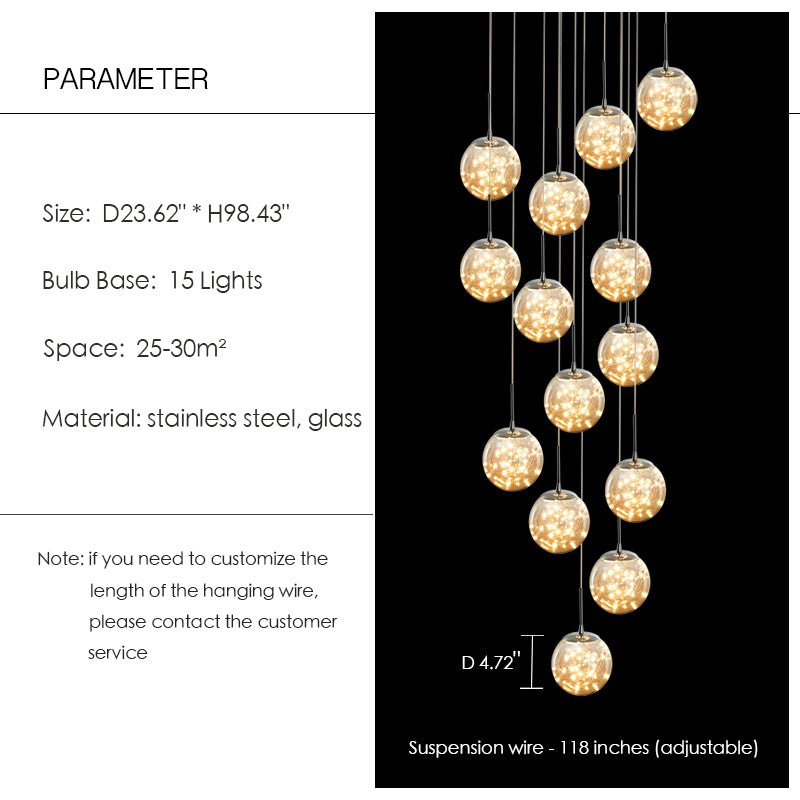 Modern Starlight Globe Chandelier for Foyer Hall Crystal Clear Glass Ball Light Decoration Living Room Ceiling Lamp-Nobipets