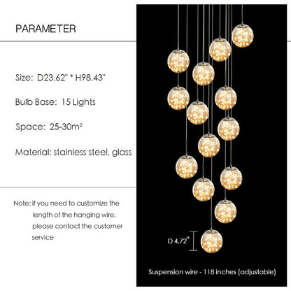 Modern Starlight Globe Chandelier for Foyer Hall Crystal Clear Glass Ball Light Decoration Living Room Ceiling Lamp-Nobipets