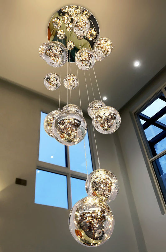Modern Starlight Globe Chandelier for Foyer Hall Crystal Clear Glass Ball Light Decoration Living Room Ceiling Lamp-Nobipets