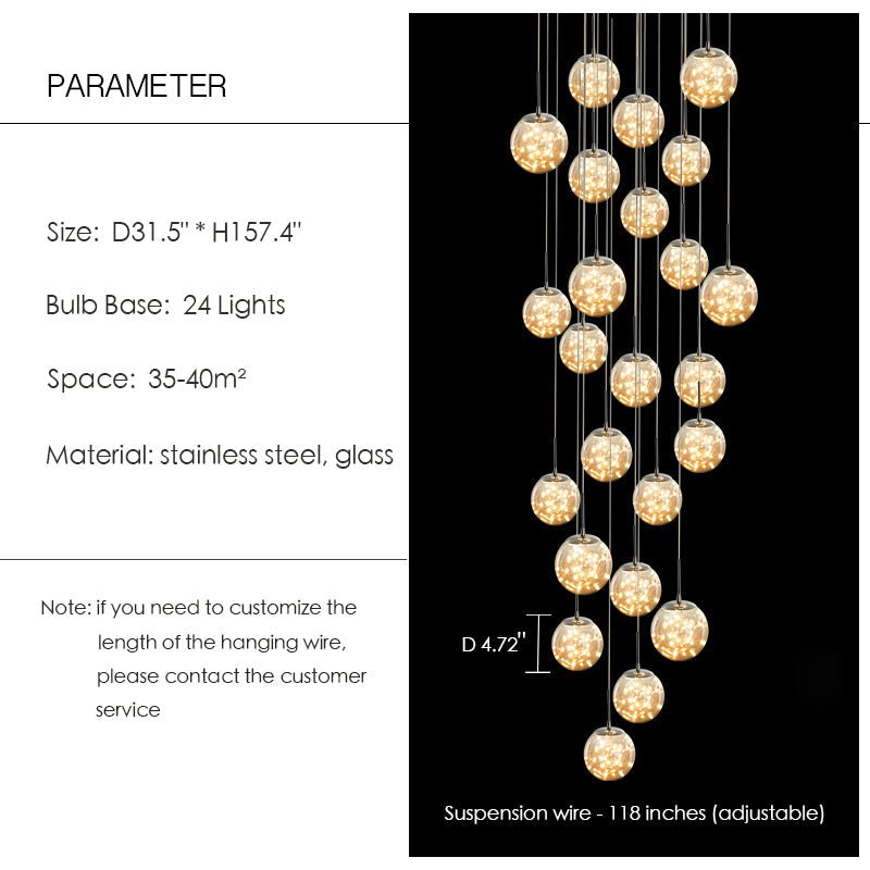 Modern Starlight Globe Chandelier for Foyer Hall Crystal Clear Glass Ball Light Decoration Living Room Ceiling Lamp-Nobipets