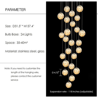 Modern Starlight Globe Chandelier for Foyer Hall Crystal Clear Glass Ball Light Decoration Living Room Ceiling Lamp-Nobipets