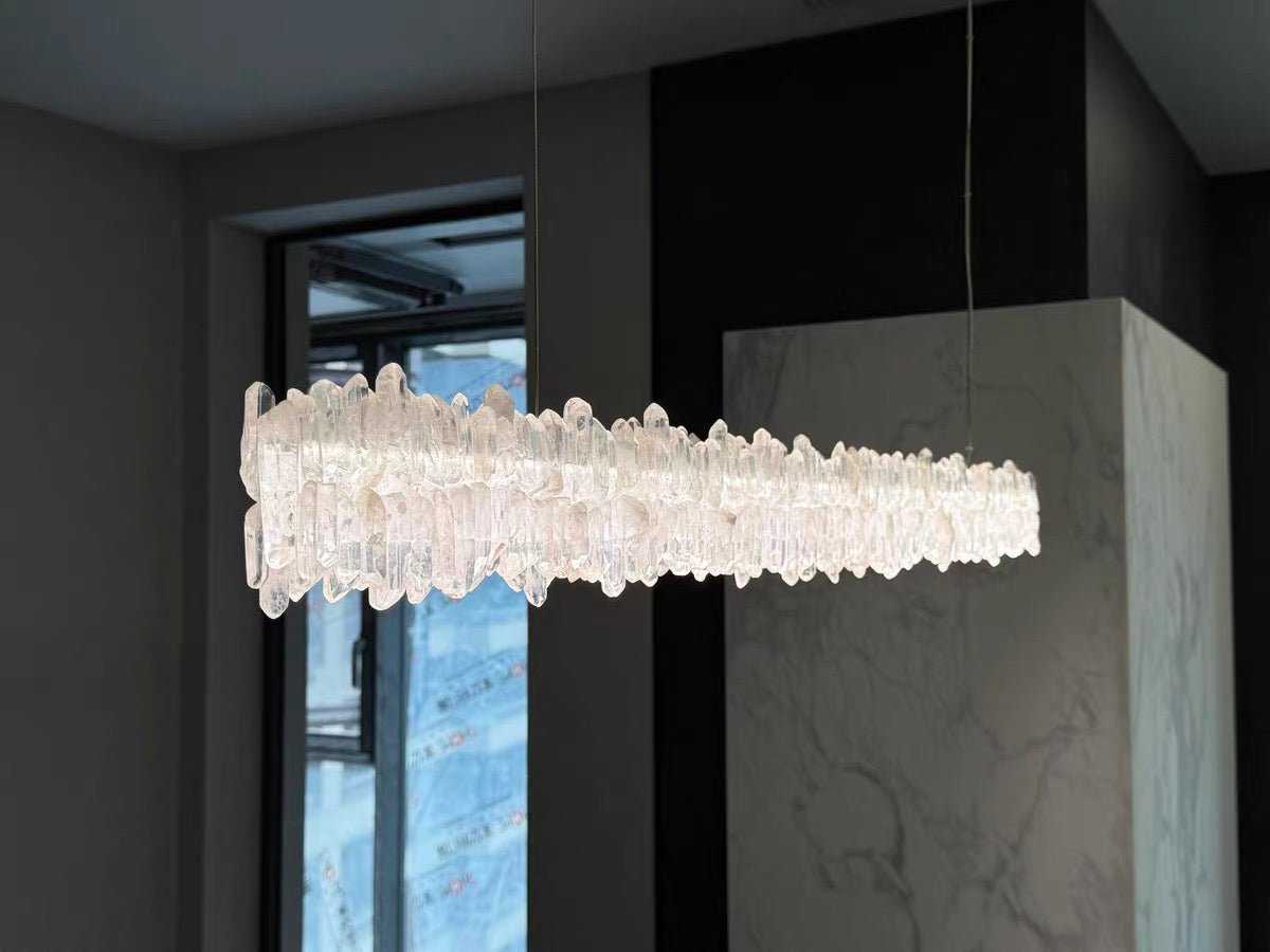 Modern Style Linear Natural Crystal Chandelier-Nobipets