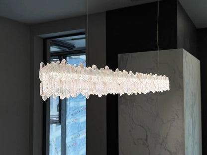 Modern Style Linear Natural Crystal Chandelier-Nobipets