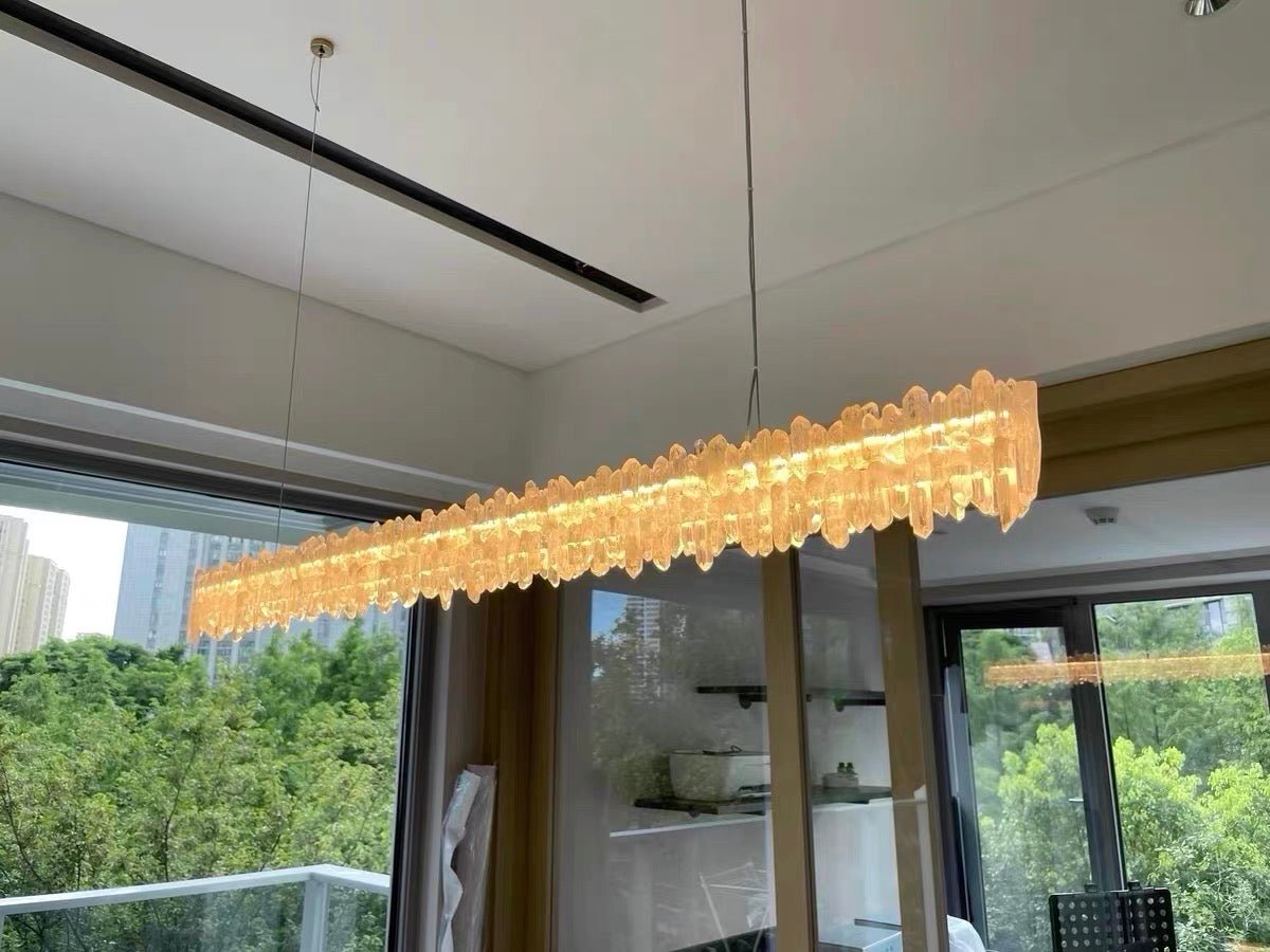 Modern Style Linear Natural Crystal Chandelier-Nobipets