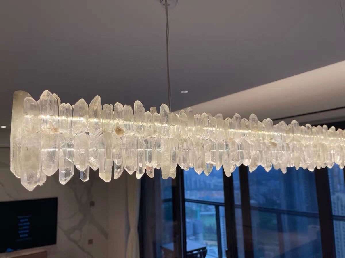 Modern Style Linear Natural Crystal Chandelier-Nobipets