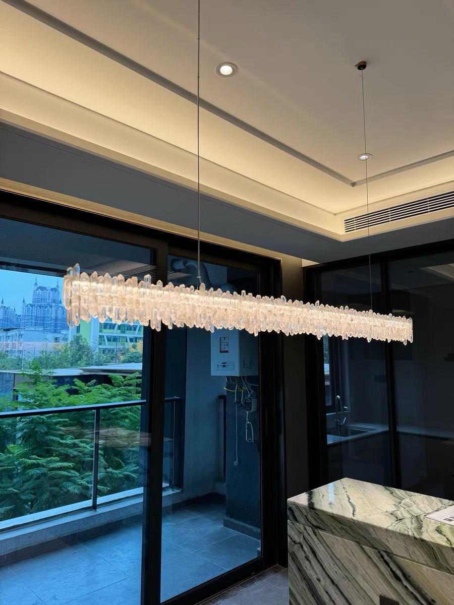Modern Style Linear Natural Crystal Chandelier-Nobipets