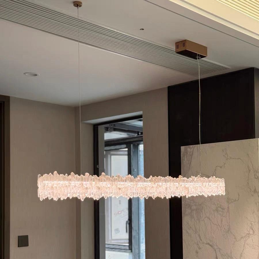 Modern Style Linear Natural Crystal Chandelier-Nobipets