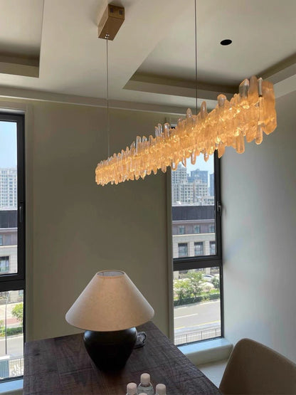 Modern Style Linear Natural Crystal Chandelier-Nobipets