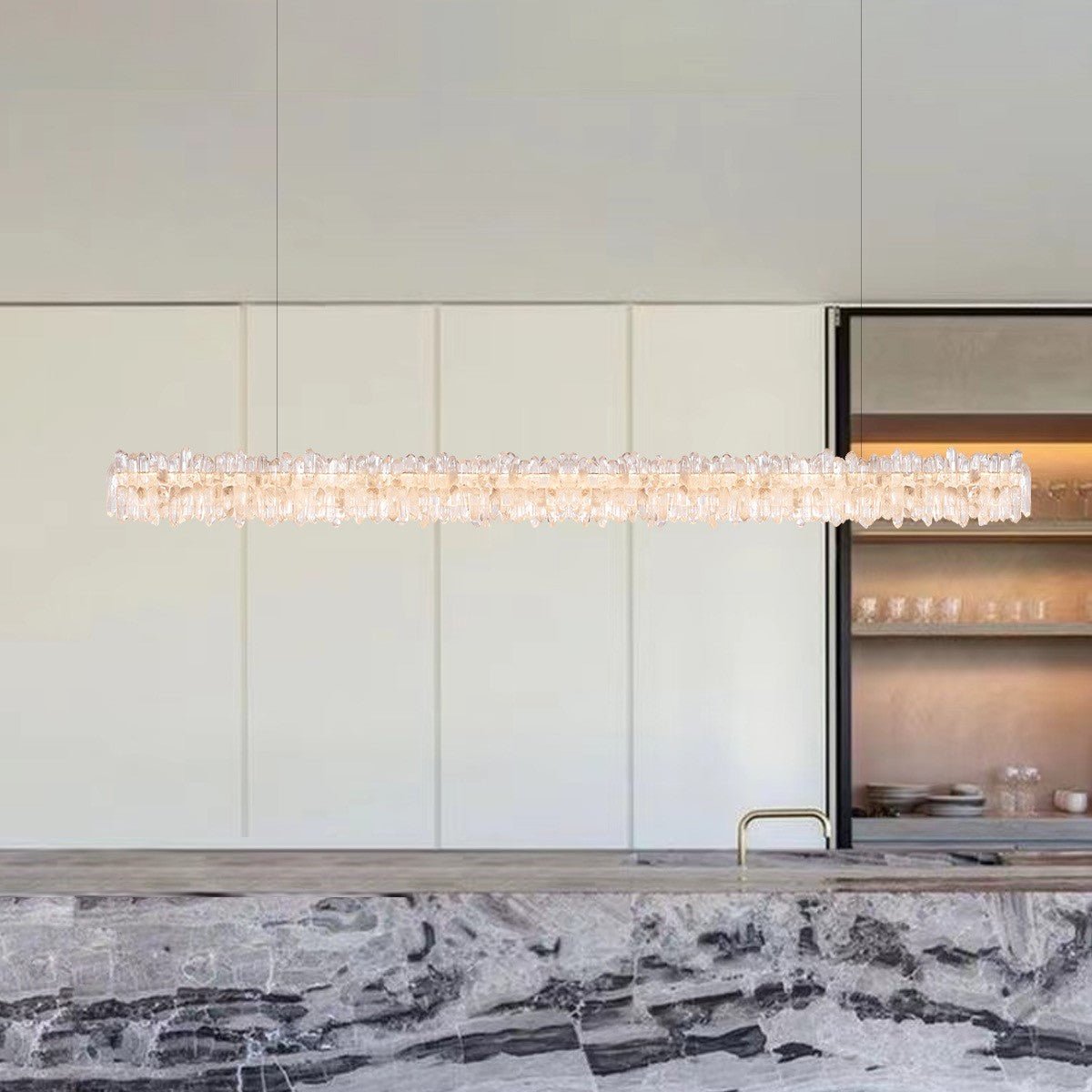 Modern Style Linear Natural Crystal Chandelier-Nobipets