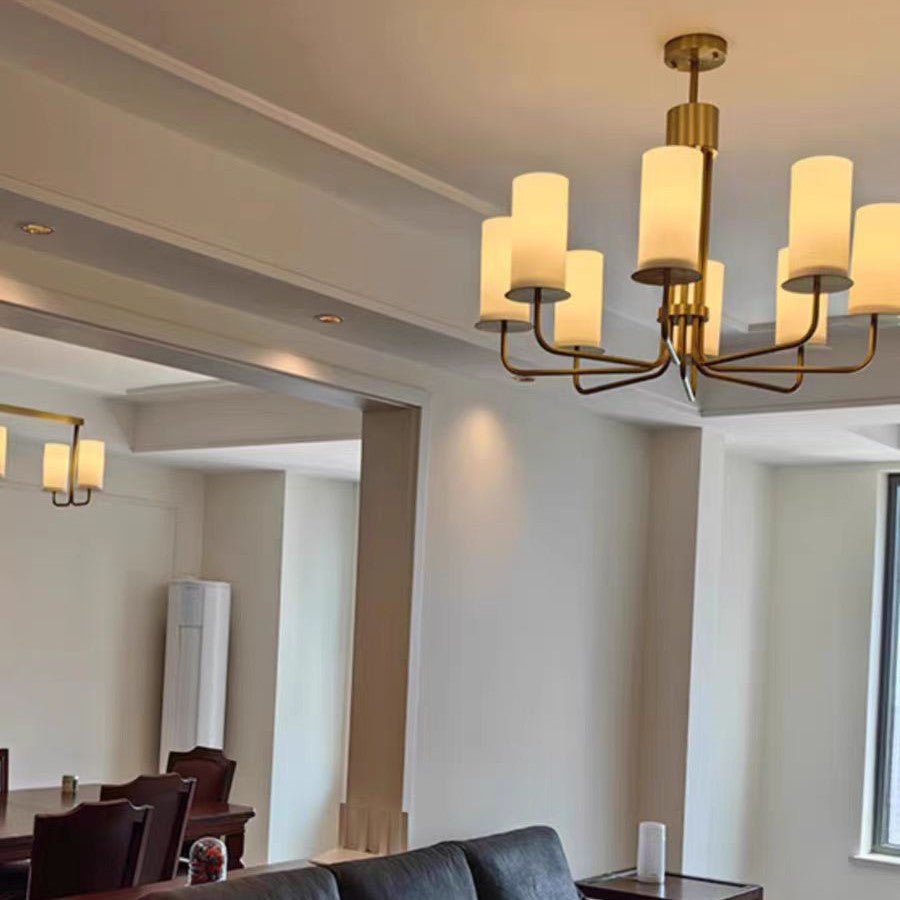 Modern Style Minimalism White Shades Chandelier/Wall Light in Brass-Nobipets