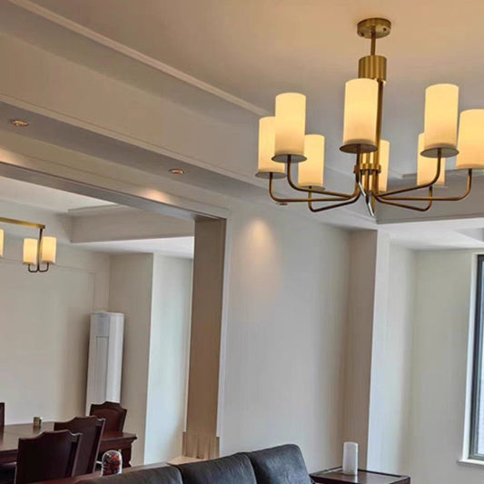 Modern Style Minimalism White Shades Chandelier/Wall Light in Brass-Nobipets