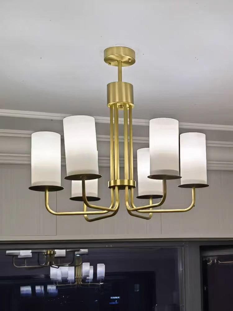 Modern Style Minimalism White Shades Chandelier/Wall Light in Brass-Nobipets