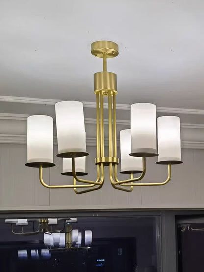 Modern Style Minimalism White Shades Chandelier/Wall Light in Brass-Nobipets