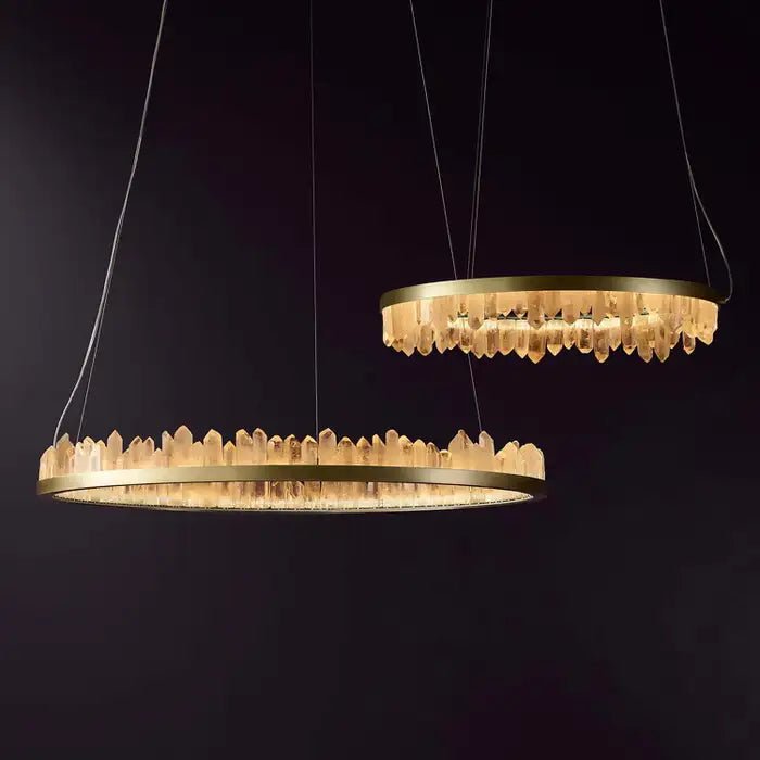 Modern Style Rings Brass & Natural Quartz Crystal Chandelier in Brass/Black Finish-Nobipets