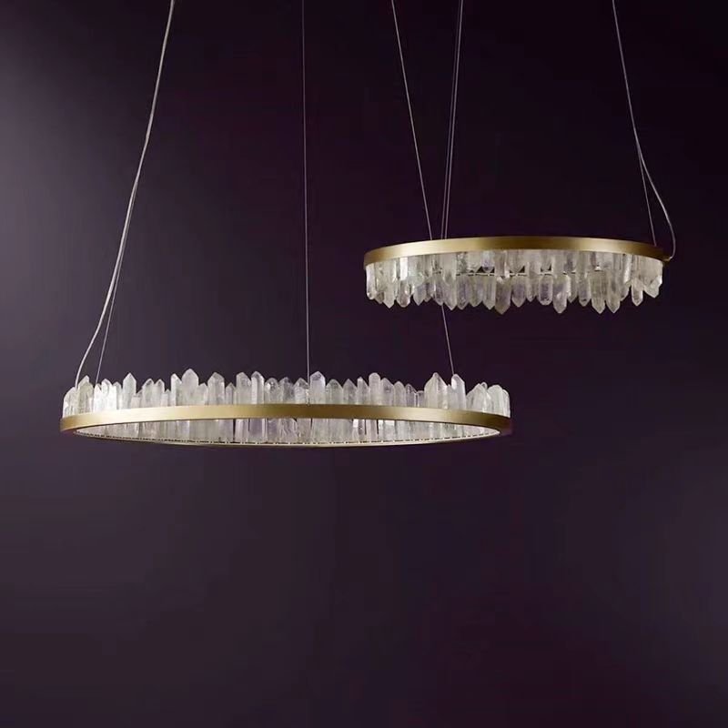Modern Style Rings Brass & Natural Quartz Crystal Chandelier in Brass/Black Finish-Nobipets