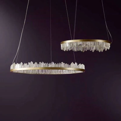 Modern Style Rings Brass & Natural Quartz Crystal Chandelier in Brass/Black Finish-Nobipets