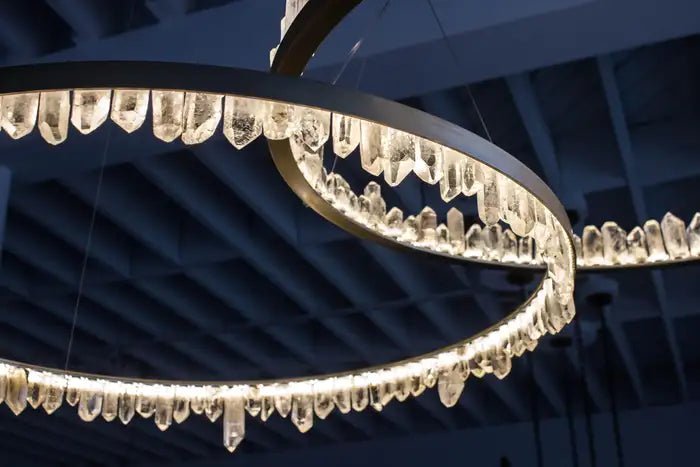 Modern Style Rings Brass & Natural Quartz Crystal Chandelier in Brass/Black Finish-Nobipets