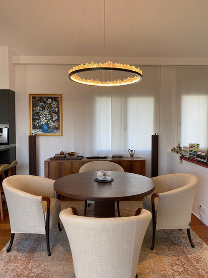 Modern Style Rings Brass & Natural Quartz Crystal Chandelier in Brass/Black Finish-Nobipets
