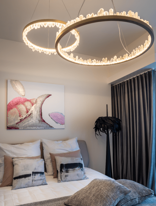 Modern Style Rings Brass & Natural Quartz Crystal Chandelier in Brass/Black Finish-Nobipets
