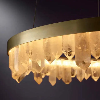 Modern Style Rings Brass & Natural Quartz Crystal Chandelier in Brass/Black Finish-Nobipets