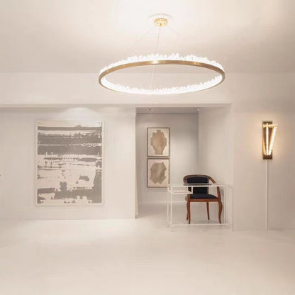 Modern Style Rings Brass & Natural Quartz Crystal Chandelier in Brass/Black Finish-Nobipets