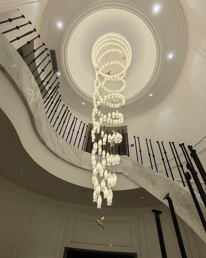 Modern White Ceramic Elegant Tulip Flower Chandelier For Foyer/Staircase-Nobipets
