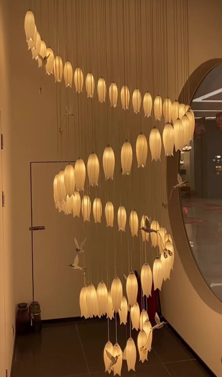 Modern White Ceramic Elegant Tulip Flower Chandelier For Foyer/Staircase-Nobipets