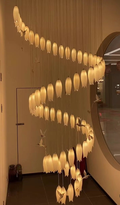 Modern White Ceramic Elegant Tulip Flower Chandelier For Foyer/Staircase-Nobipets