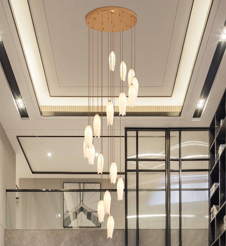 Modern White Ceramic Elegant Tulip Flower Chandelier For Foyer/Staircase-Nobipets