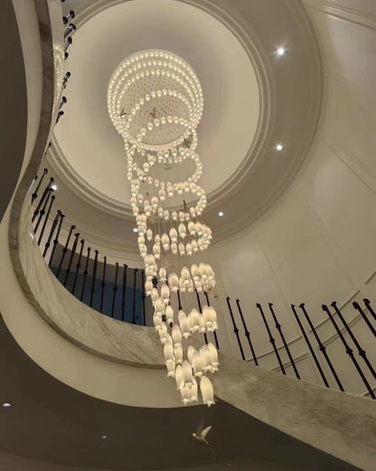 Modern White Ceramic Elegant Tulip Flower Chandelier For Foyer/Staircase-Nobipets