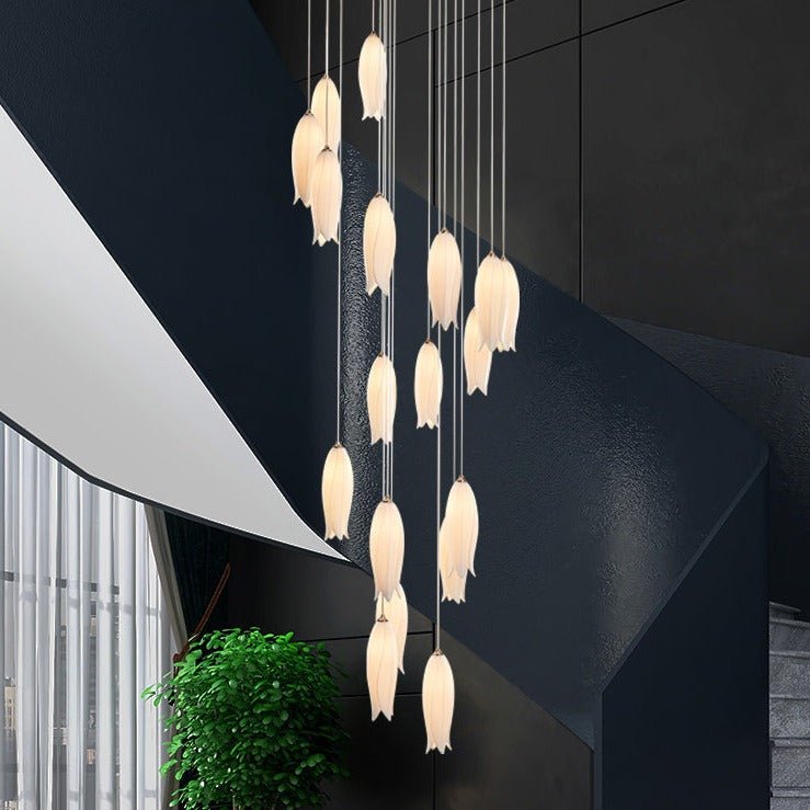 Modern White Ceramic Elegant Tulip Flower Chandelier For Foyer/Staircase-Nobipets