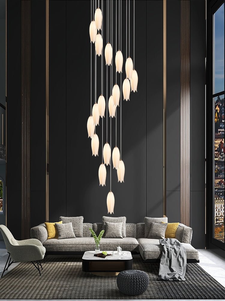 Modern White Ceramic Elegant Tulip Flower Chandelier For Foyer/Staircase-Nobipets