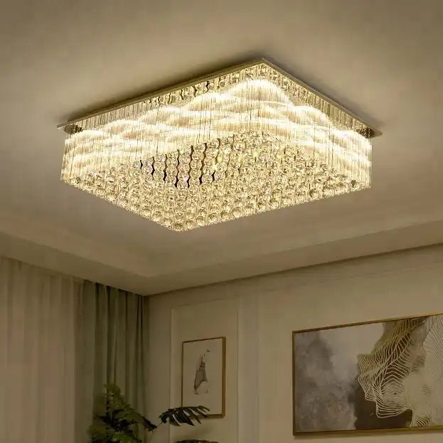 Modern&Luxury Extra Flush Mount Rectangle Crystal Chandelier-Nobipets