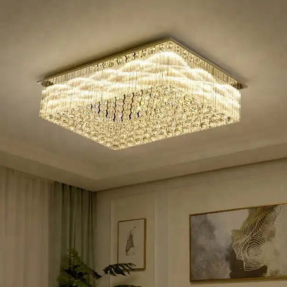 Modern&Luxury Extra Flush Mount Rectangle Crystal Chandelier-Nobipets
