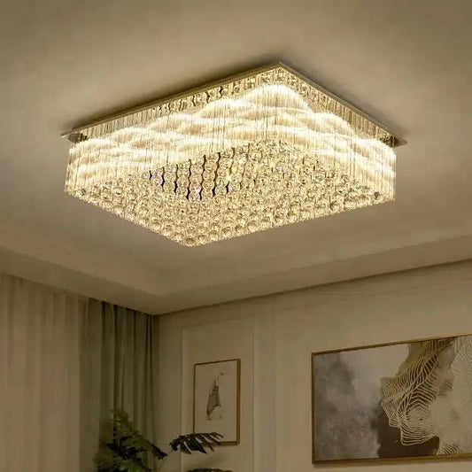 Modern&Luxury Extra Flush Mount Rectangle Crystal Chandelier-Nobipets