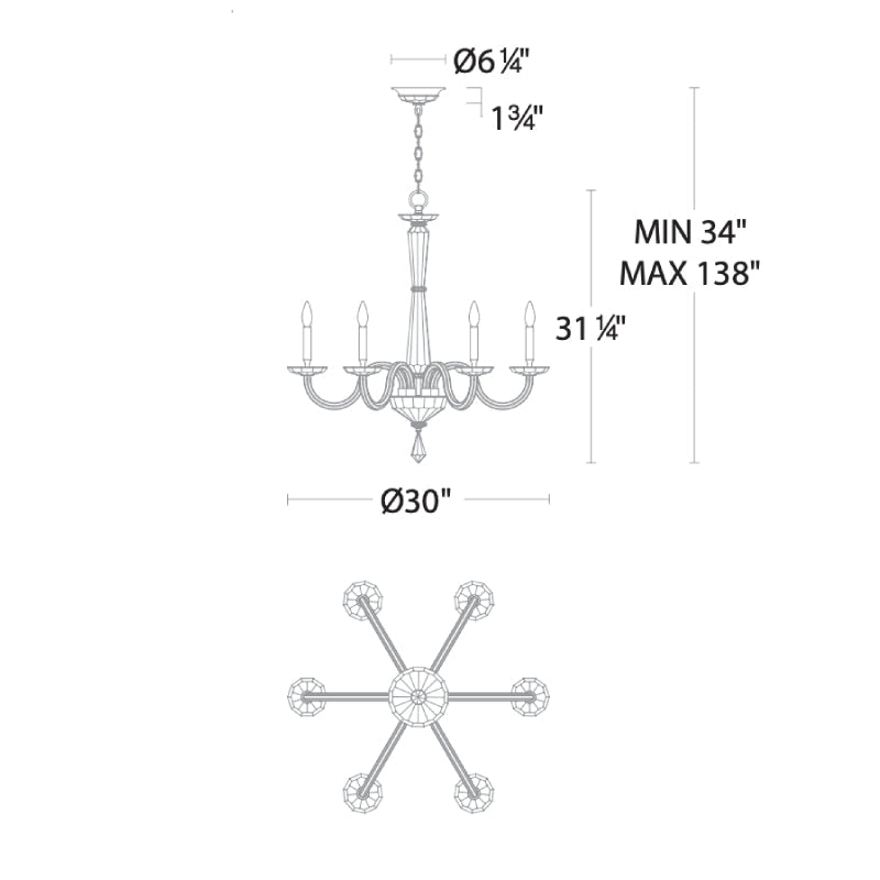 MOMO Crystal Chandelier S9230 Habsburg 6-lt 30" Chandelier