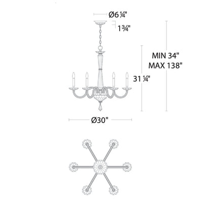 MOMO Crystal Chandelier S9230 Habsburg 6-lt 30" Chandelier