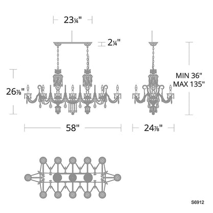 MOMO Crystal S6912 Sterling Linear 12-lt 58" Chandelier