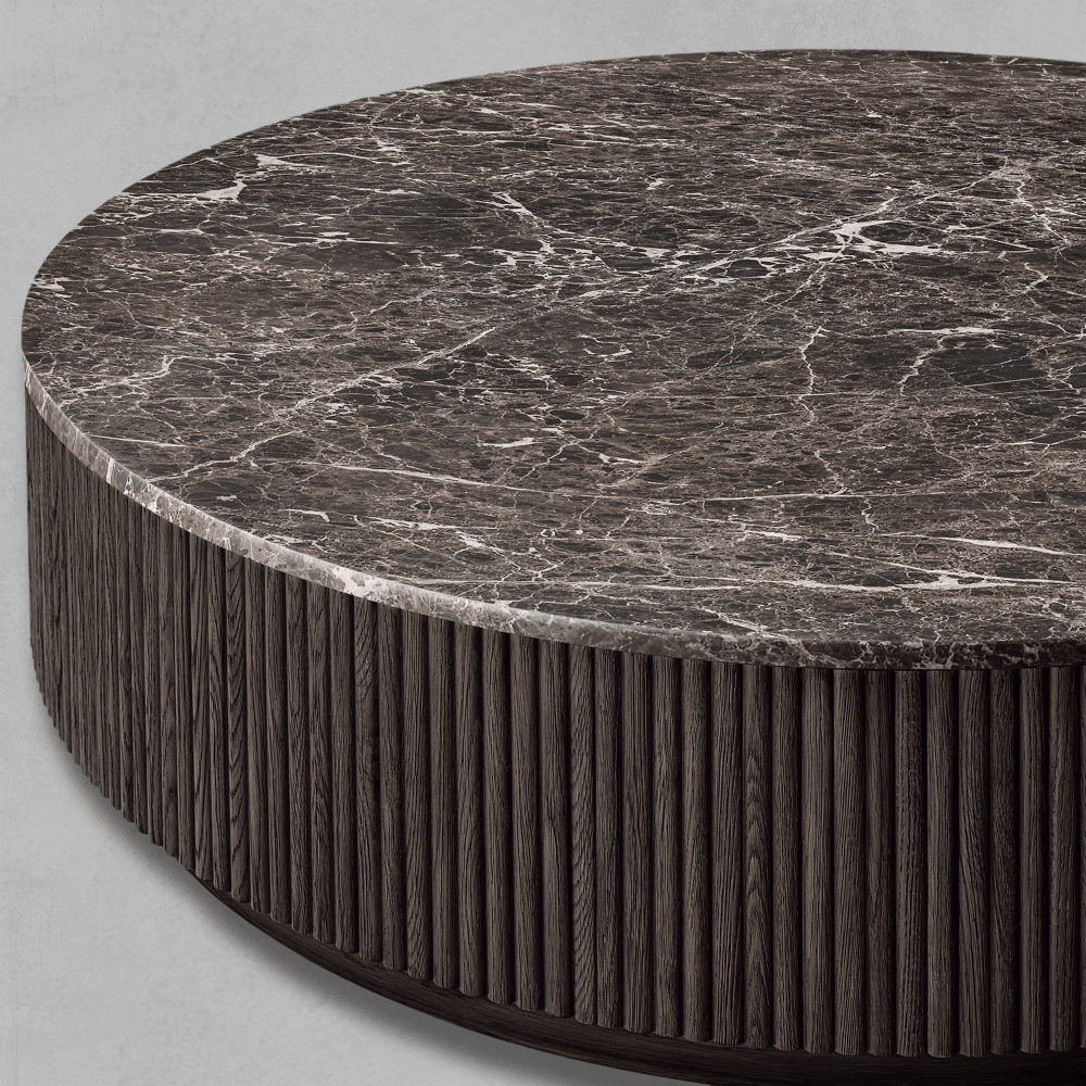 Mulholland Oak Wood & Stone Round Coffee Table