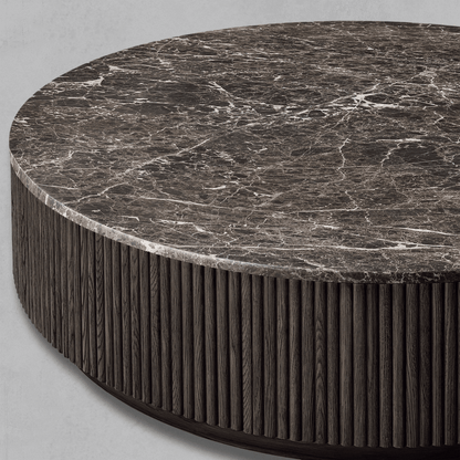 Mulholland Oak Wood & Stone Round Coffee Table